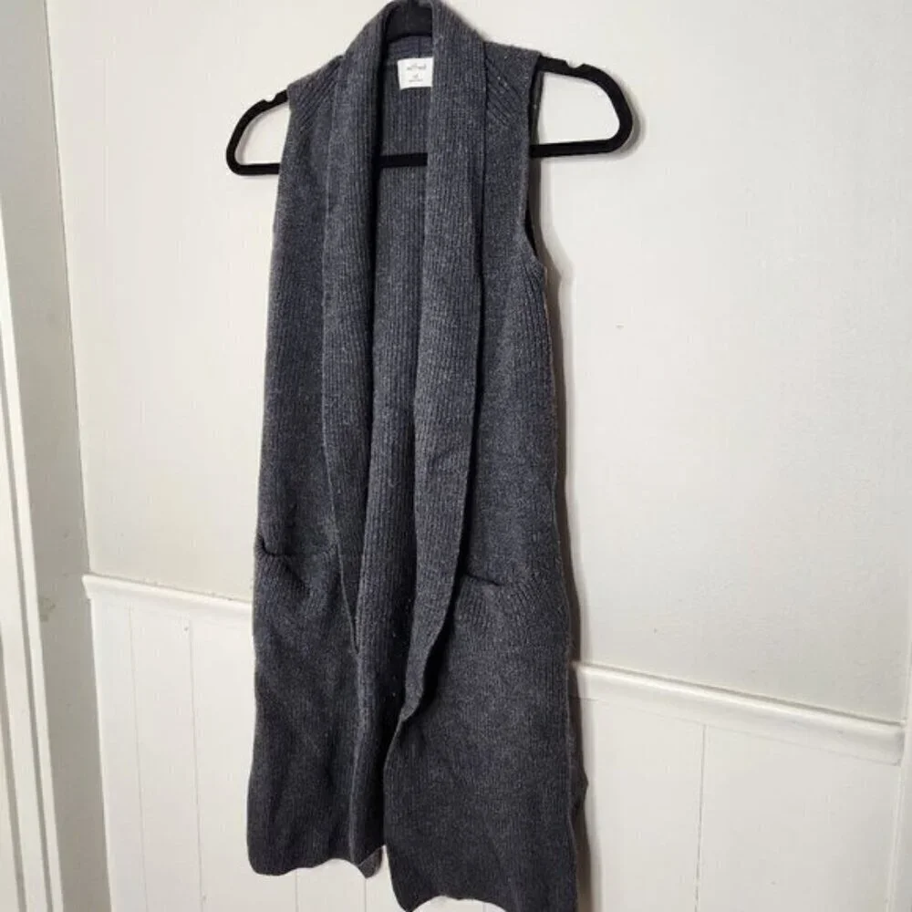 WILFRED Aritzia Olivie Long Merino Wool Cardigan Vest Heather Charcoal
